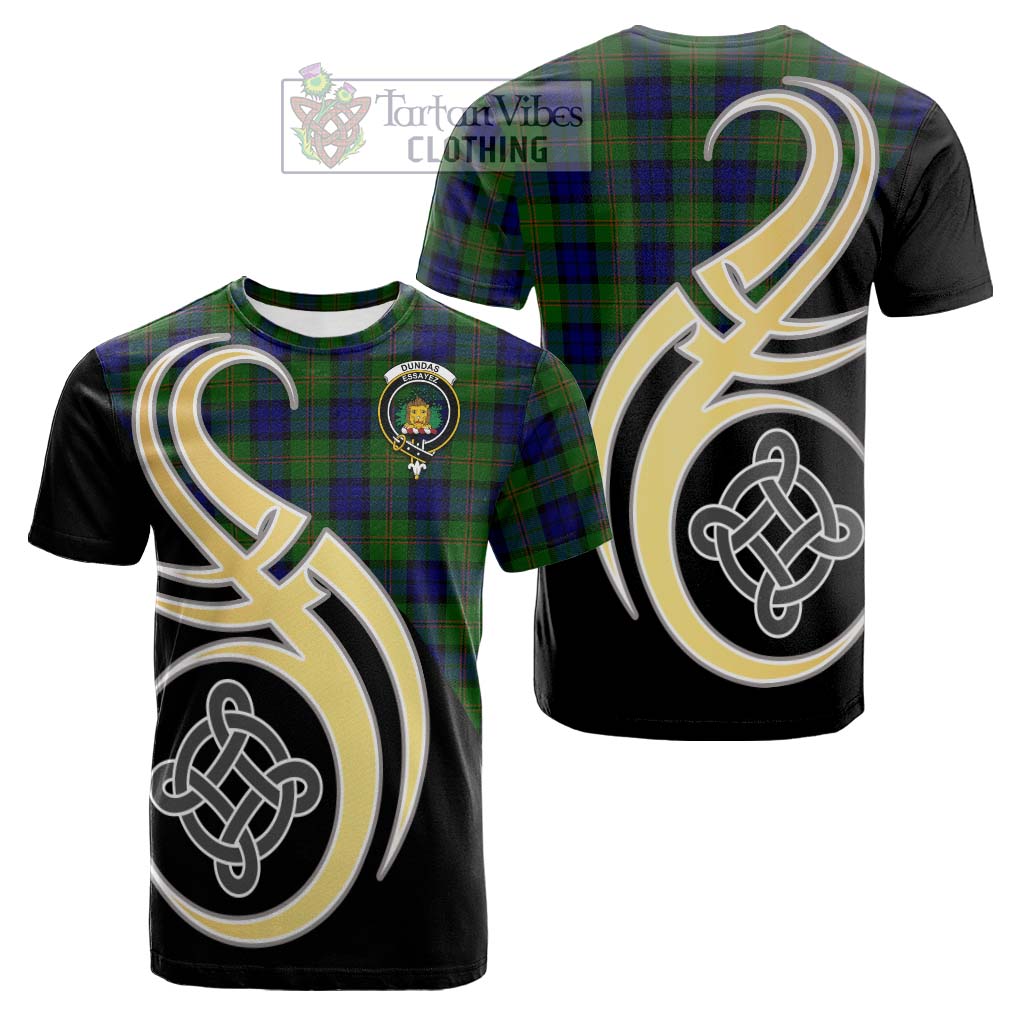 Tartan Vibes Clothing Dundas Modern Tartan Cotton T-shirt with Family Crest and Celtic Symbol Style