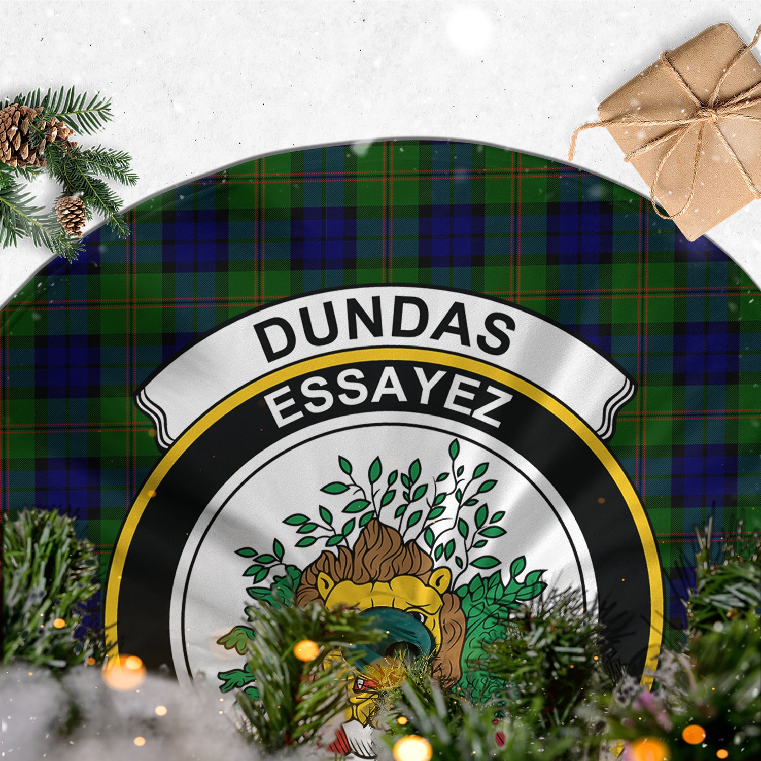 Dundas Modern Tartan Christmas Tree Skirt with Family Crest - Tartanvibesclothing