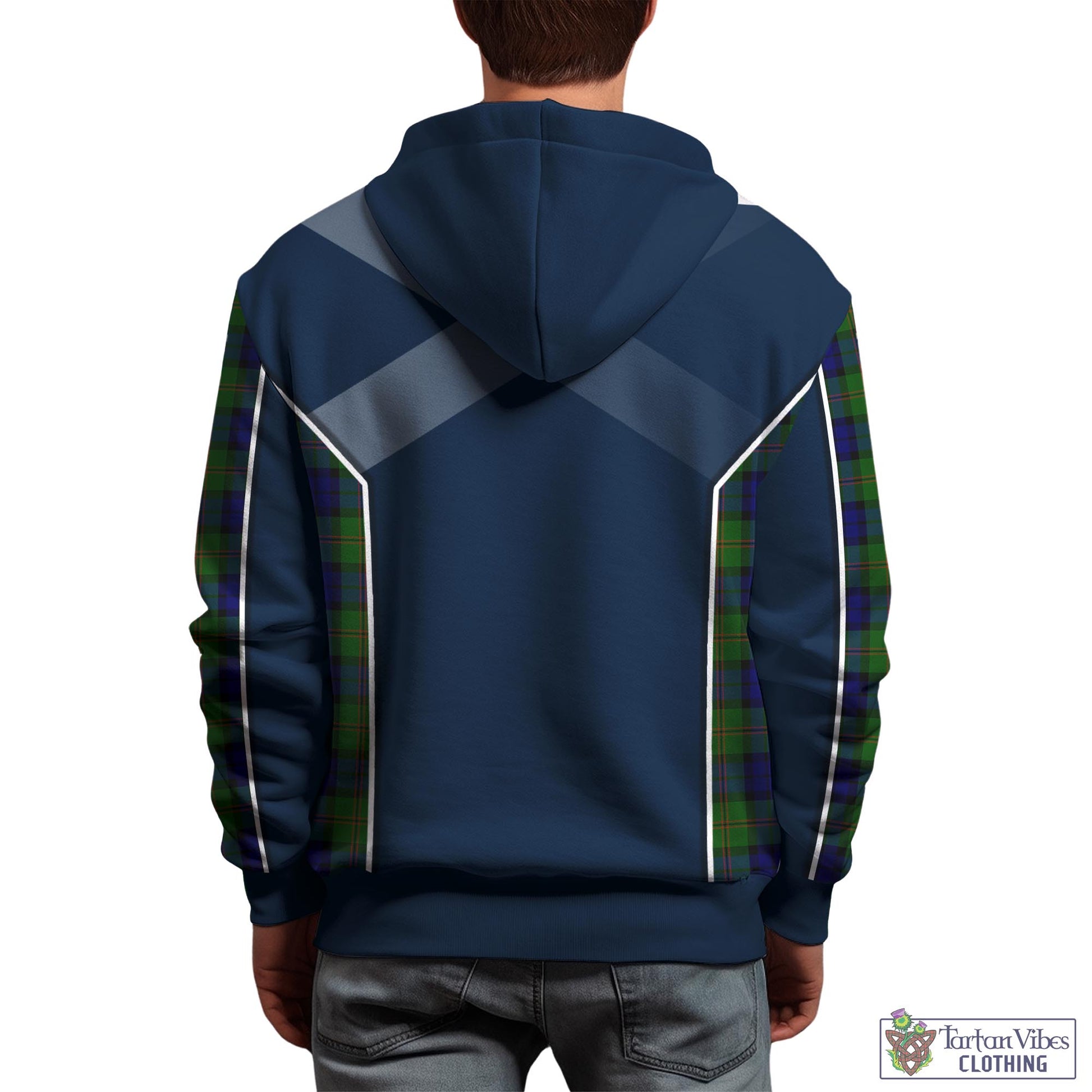 Tartan Vibes Clothing Dundas Modern Tartan Hoodie with Family Crest and Scottish Thistle Vibes Sport Style