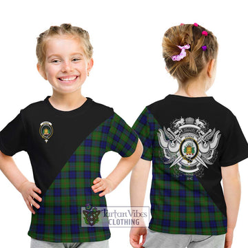 Dundas Modern Tartan Kid T-Shirt with Family Crest and Military Logo Style