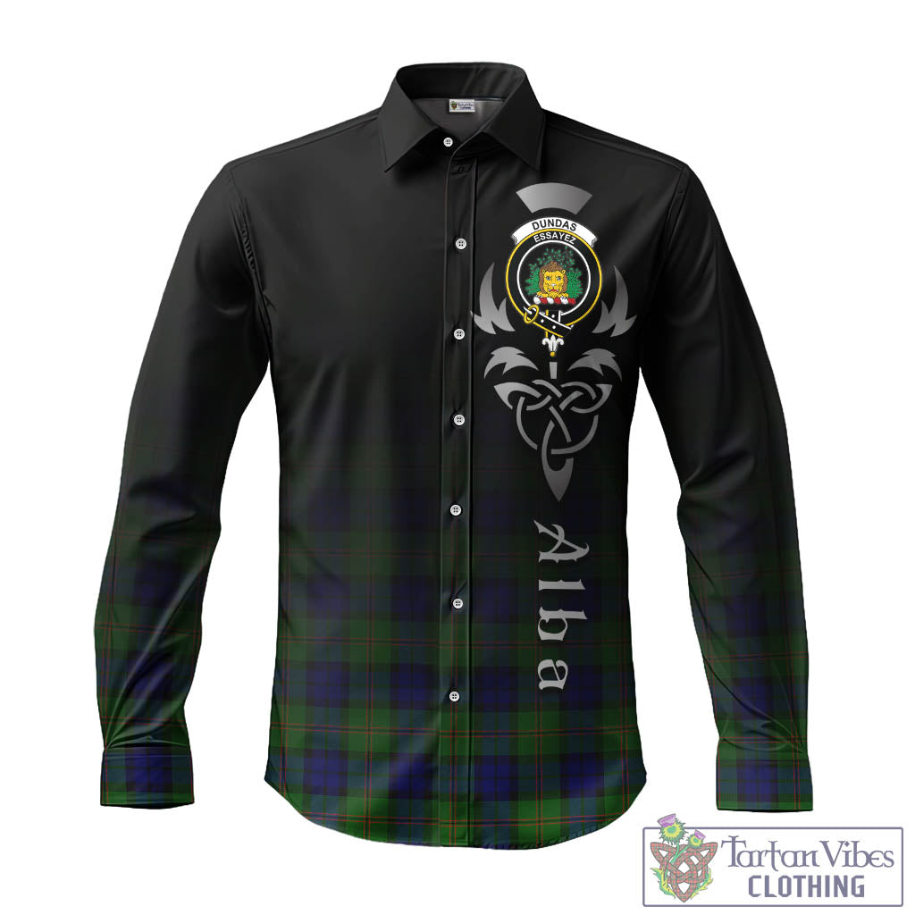 Tartan Vibes Clothing Dundas Modern Tartan Long Sleeve Button Up Featuring Alba Gu Brath Family Crest Celtic Inspired