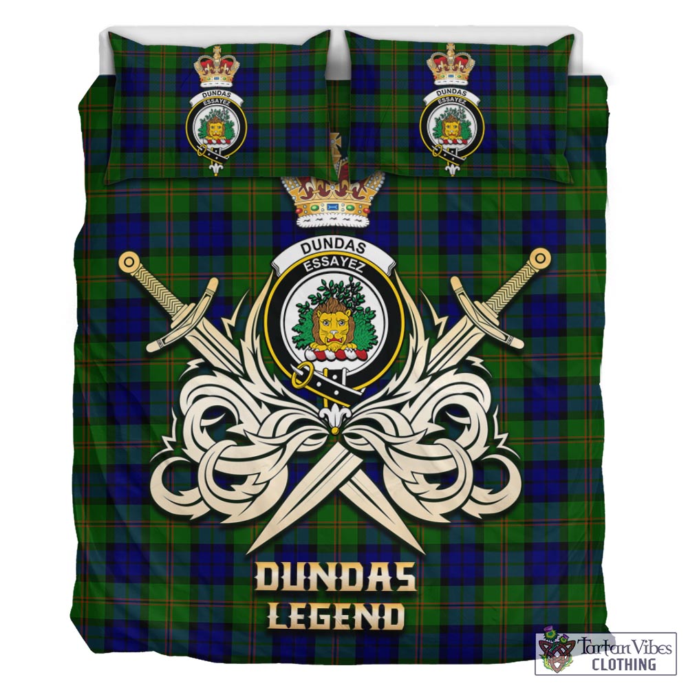 Tartan Vibes Clothing Dundas Modern Tartan Bedding Set with Clan Crest and the Golden Sword of Courageous Legacy