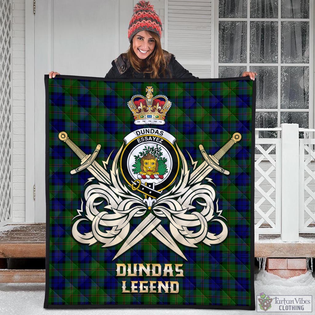 Tartan Vibes Clothing Dundas Modern Tartan Quilt with Clan Crest and the Golden Sword of Courageous Legacy