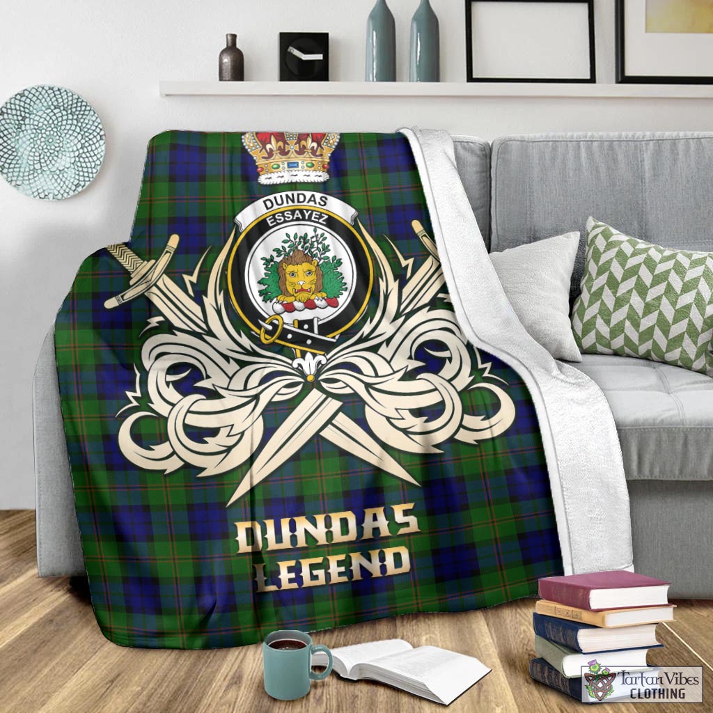 Tartan Vibes Clothing Dundas Modern Tartan Blanket with Clan Crest and the Golden Sword of Courageous Legacy