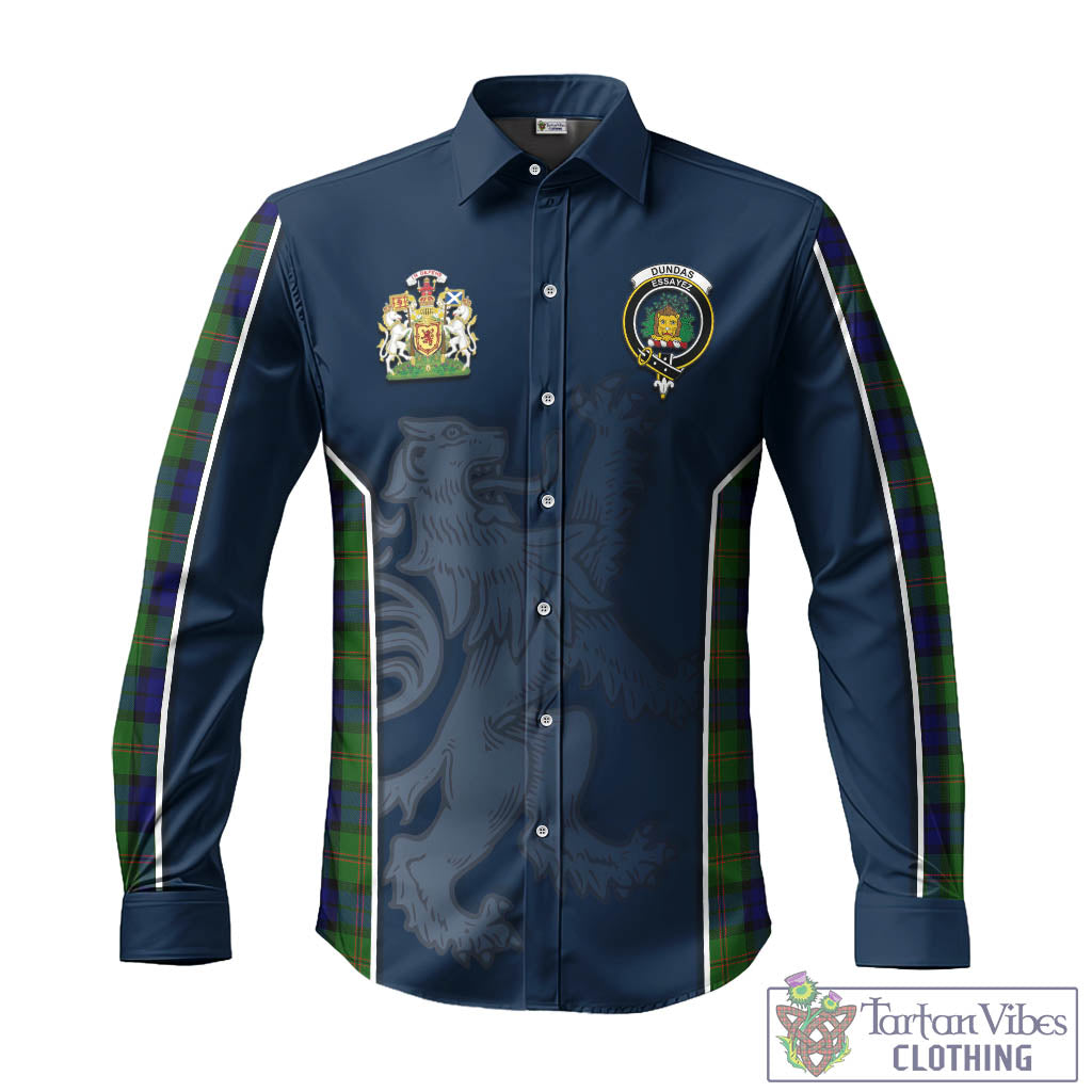 Tartan Vibes Clothing Dundas Modern Tartan Long Sleeve Button Up Shirt with Family Crest and Lion Rampant Vibes Sport Style