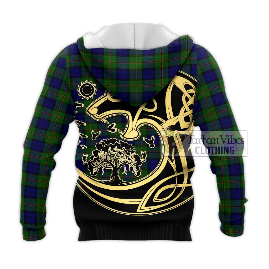 Tartan Vibes Clothing Dundas Modern Tartan Knitted Hoodie with Family Crest Celtic Wolf Style