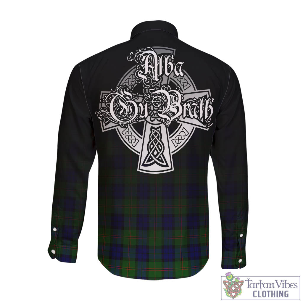 Tartan Vibes Clothing Dundas Modern Tartan Long Sleeve Button Up Featuring Alba Gu Brath Family Crest Celtic Inspired