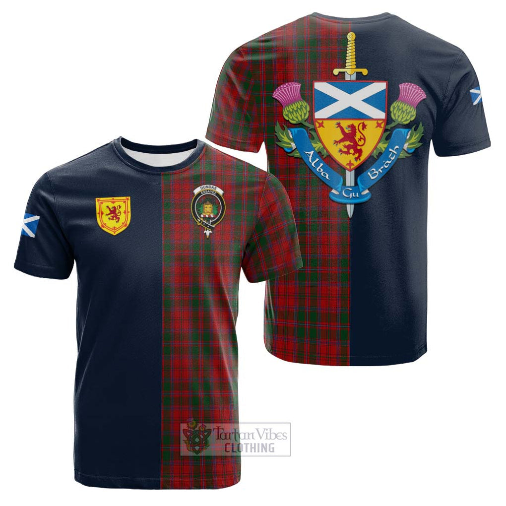 Tartan Vibes Clothing Dundas Red Tartan Cotton T-shirt with Scottish Lion Royal Arm Half Style