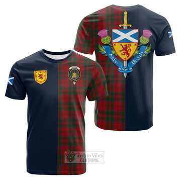 Dundas Red Tartan Cotton T-shirt with Scottish Lion Royal Arm Half Style