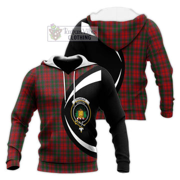 Dundas Red Tartan Knitted Hoodie with Family Crest Circle Style