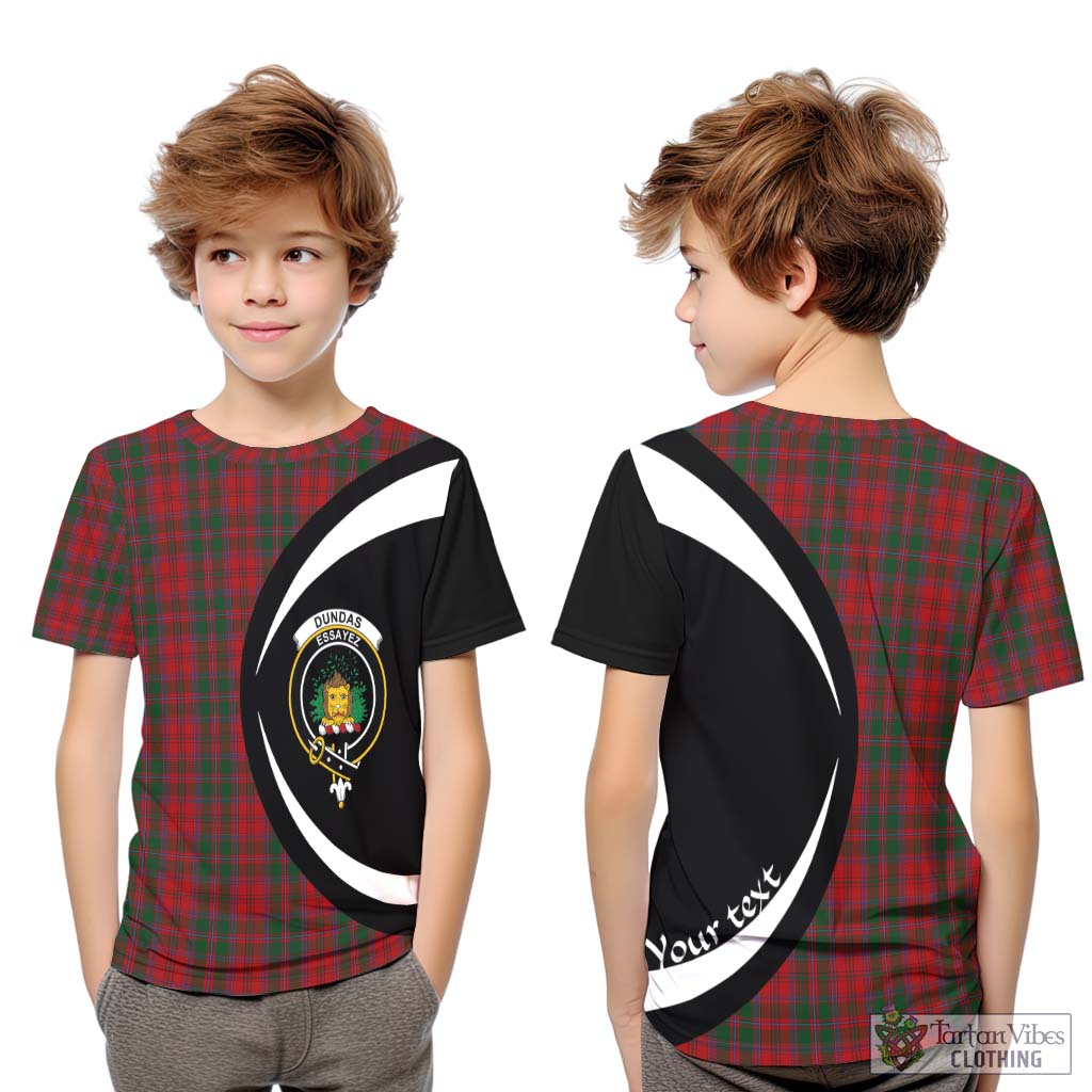 Tartan Vibes Clothing Dundas Red Tartan Kid T-Shirt with Family Crest Circle Style