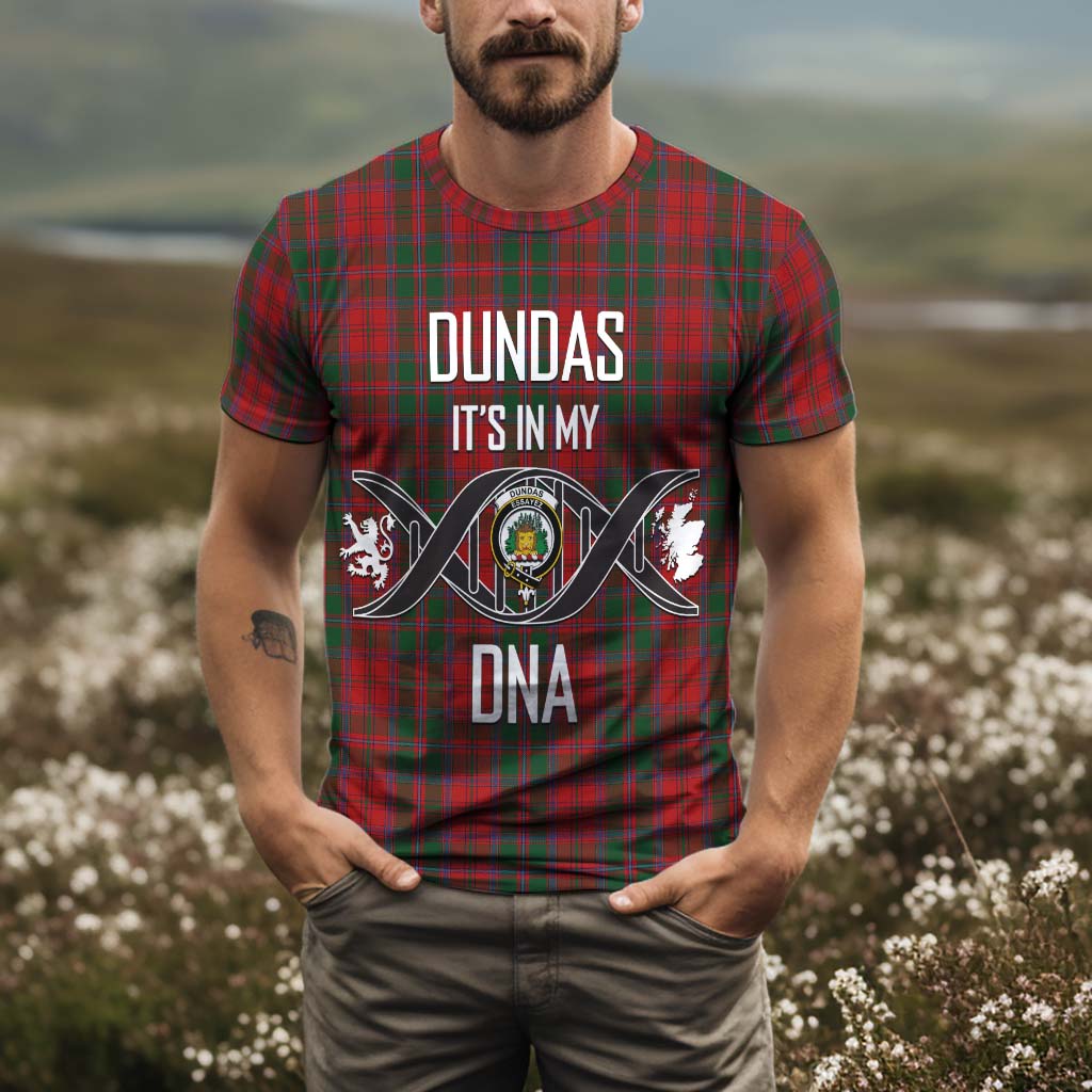 Tartan Vibes Clothing Dundas Red Tartan T-Shirt with Family Crest DNA In Me Style