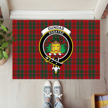 Dundas Red Tartan Door Mat with Family Crest