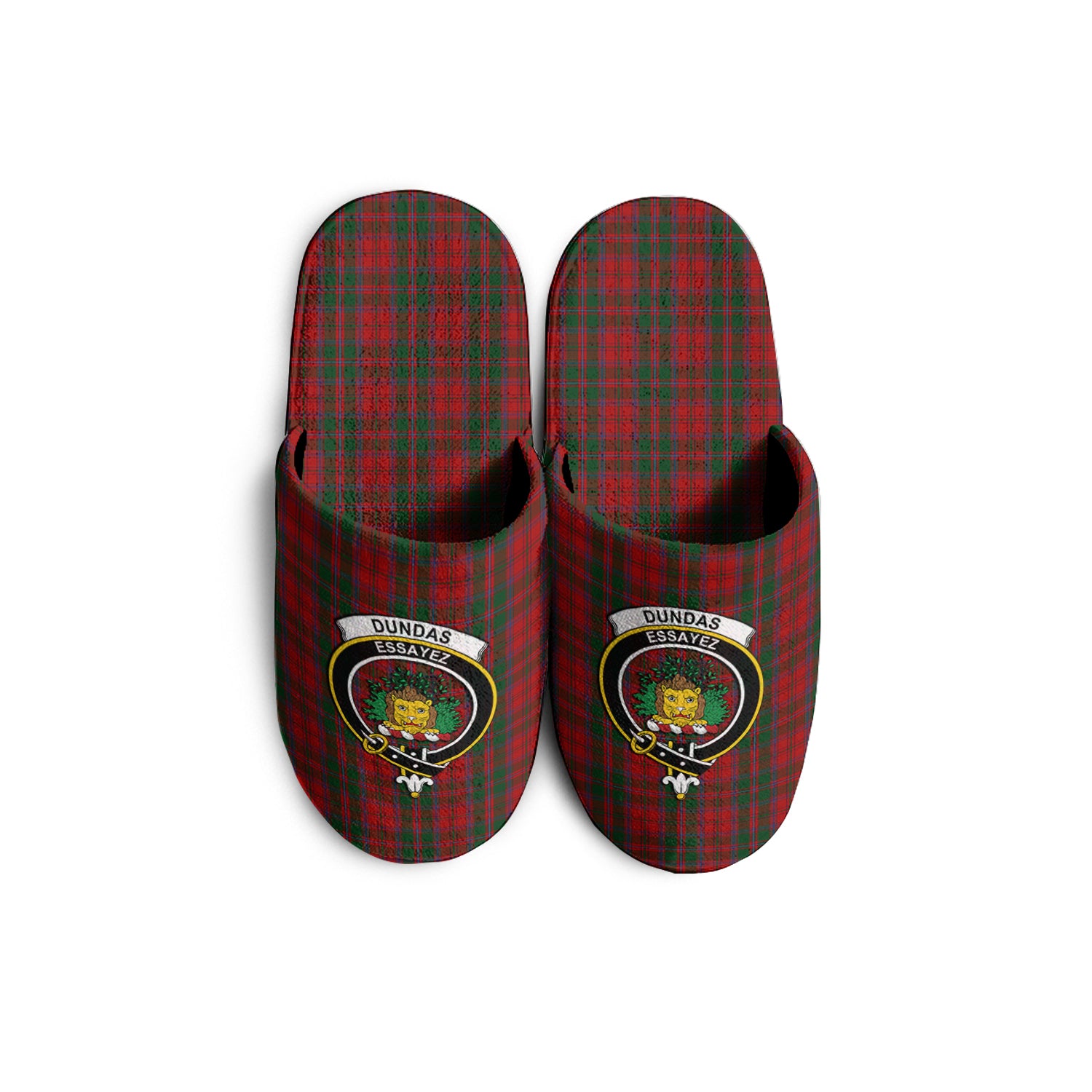 Dundas Red Tartan Home Slippers with Family Crest - Tartanvibesclothing