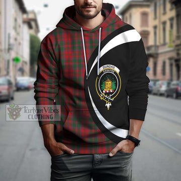 Dundas Red Tartan Hoodie with Family Crest Circle Style