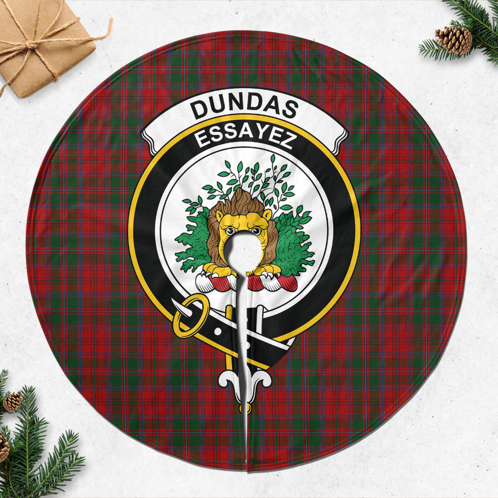 Dundas Red Tartan Christmas Tree Skirt with Family Crest - Tartanvibesclothing