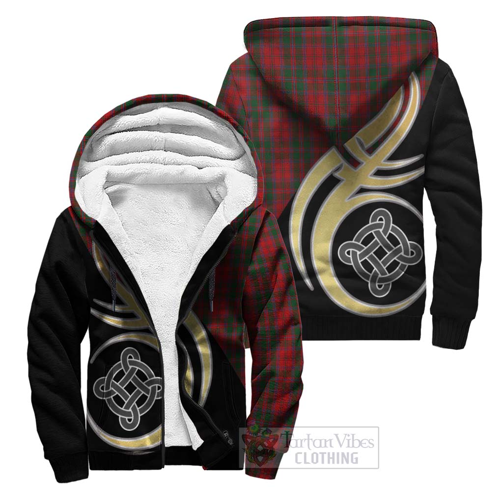 Tartan Vibes Clothing Dundas Red Tartan Sherpa Hoodie with Family Crest and Celtic Symbol Style