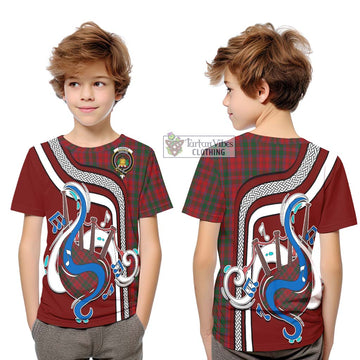 Dundas Red Tartan Kid T-Shirt with Epic Bagpipe Style