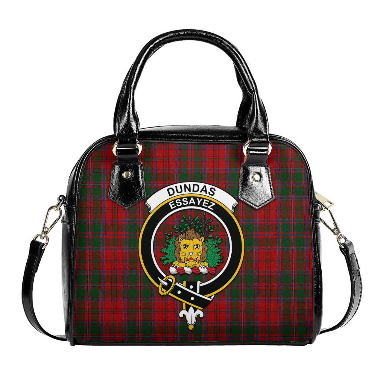 Dundas Red Tartan Shoulder Handbags with Family Crest One Size 6*25*22 cm - Tartanvibesclothing