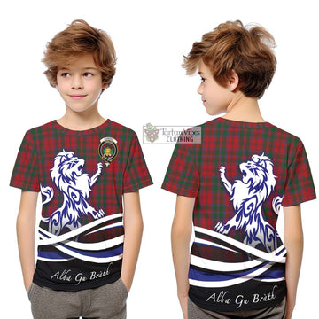 Dundas Red Tartan Kid T-Shirt with Alba Gu Brath Regal Lion Emblem