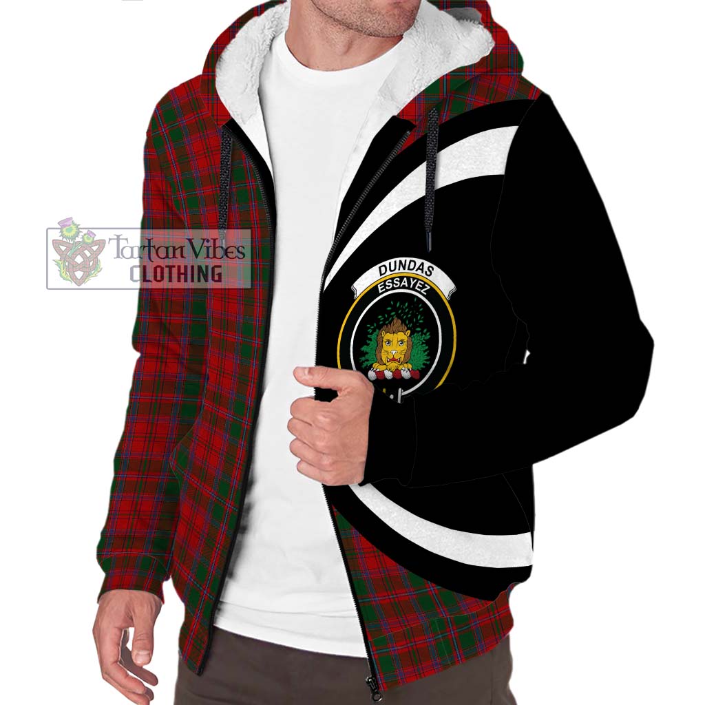 Tartan Vibes Clothing Dundas Red Tartan Sherpa Hoodie with Family Crest Circle Style