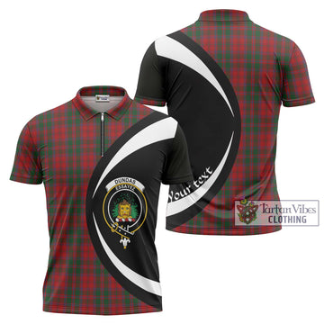 Dundas Red Tartan Zipper Polo Shirt with Family Crest Circle Style