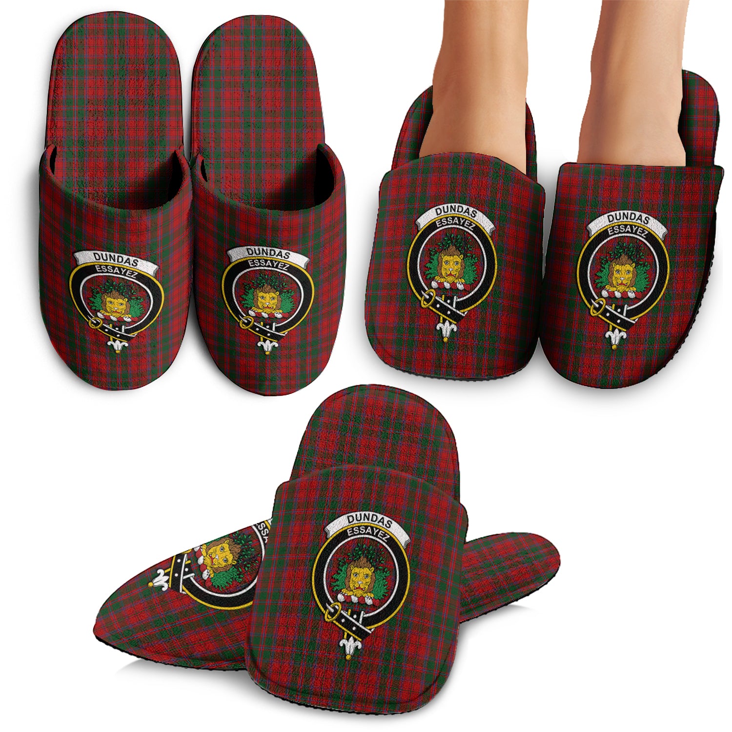 Dundas Red Tartan Home Slippers with Family Crest - Tartanvibesclothing