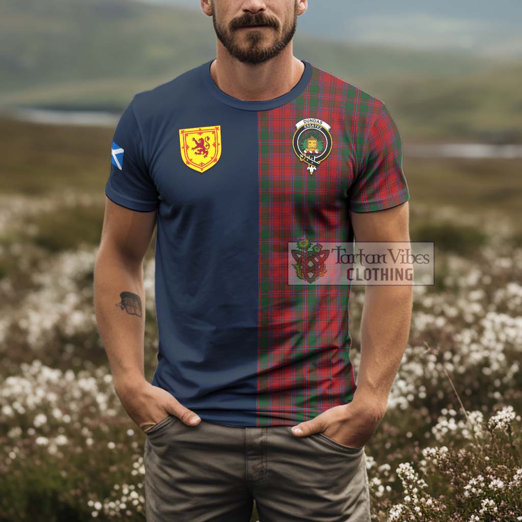 Tartan Vibes Clothing Dundas Red Tartan T-Shirt Alba with Scottish Lion Royal Arm Half Style