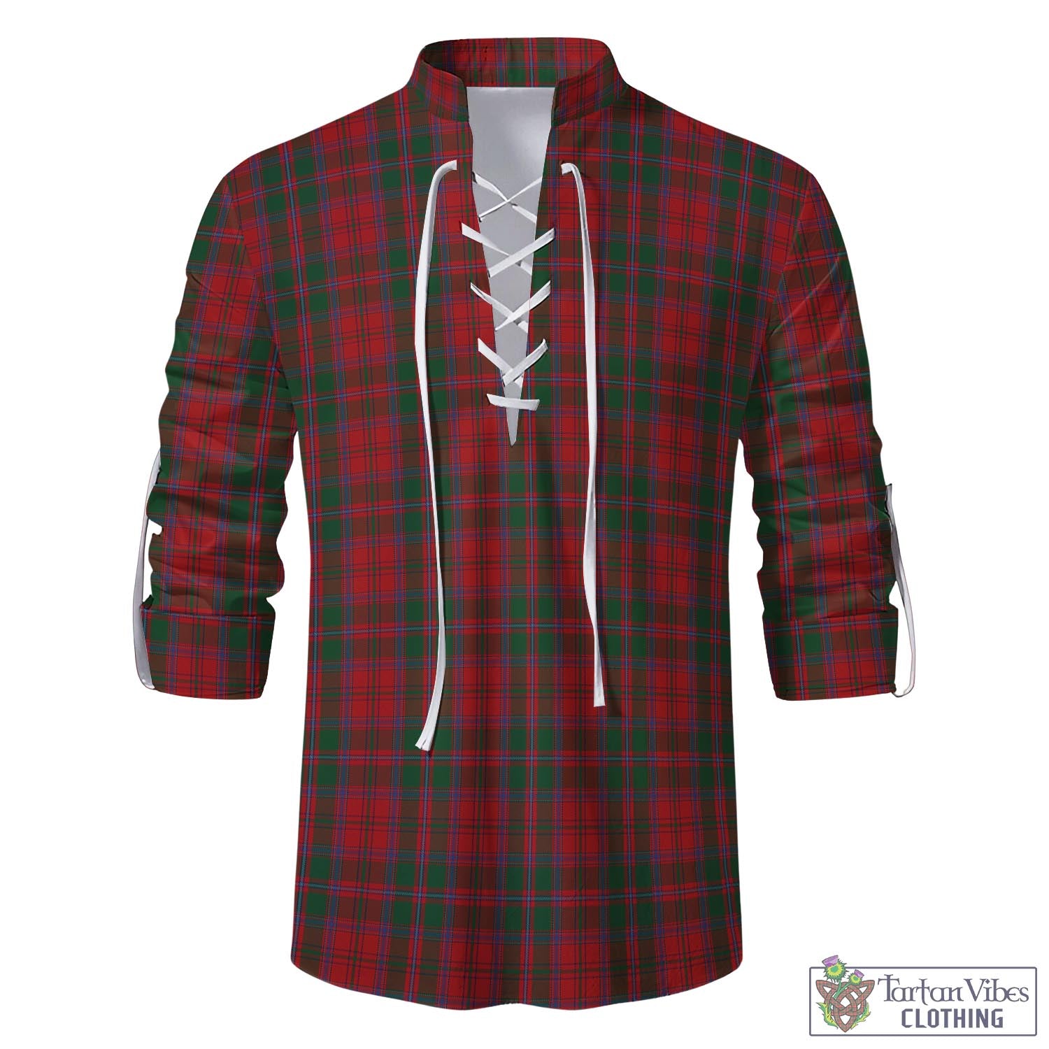 Tartan Vibes Clothing Dundas Red Tartan Men's Scottish Traditional Jacobite Ghillie Kilt Shirt