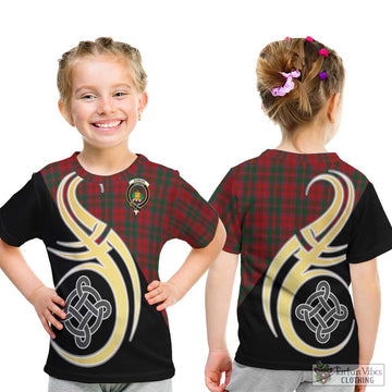 Dundas Red Tartan Kid T-Shirt with Family Crest and Celtic Symbol Style