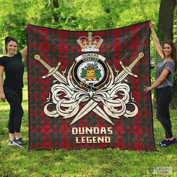 Dundas Red Tartan Quilt with Clan Crest and the Golden Sword of Courageous Legacy