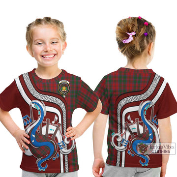 Dundas Red Tartan Kid T-Shirt with Epic Bagpipe Style