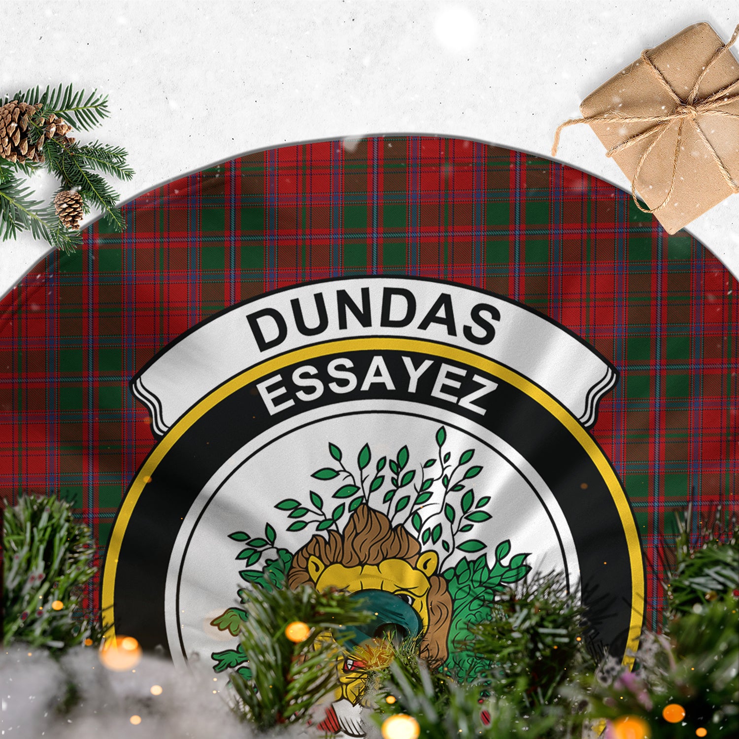 Dundas Red Tartan Christmas Tree Skirt with Family Crest - Tartanvibesclothing