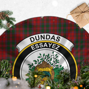 Dundas Red Tartan Christmas Tree Skirt with Family Crest
