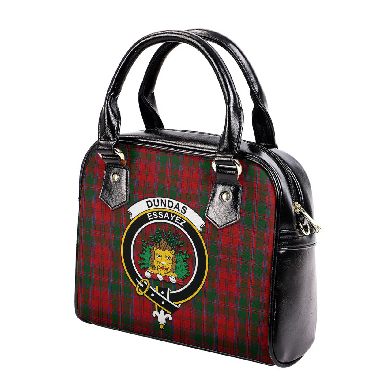 Dundas Red Tartan Shoulder Handbags with Family Crest - Tartanvibesclothing