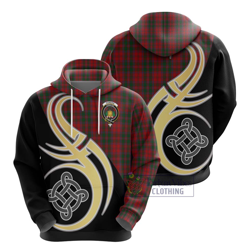 Tartan Vibes Clothing Dundas Red Tartan Hoodie with Family Crest and Celtic Symbol Style