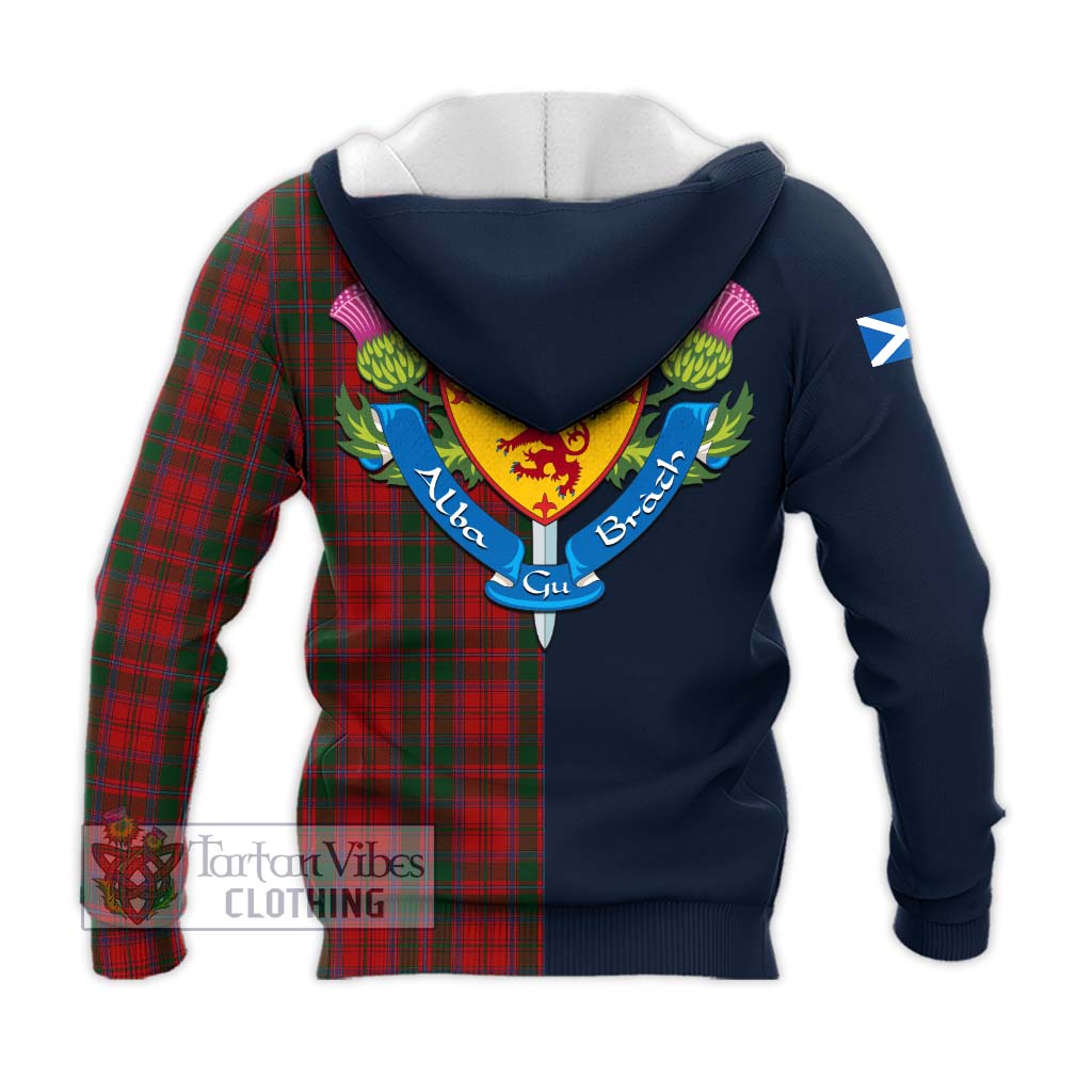 Tartan Vibes Clothing Dundas Red Tartan Knitted Hoodie with Scottish Lion Royal Arm Half Style