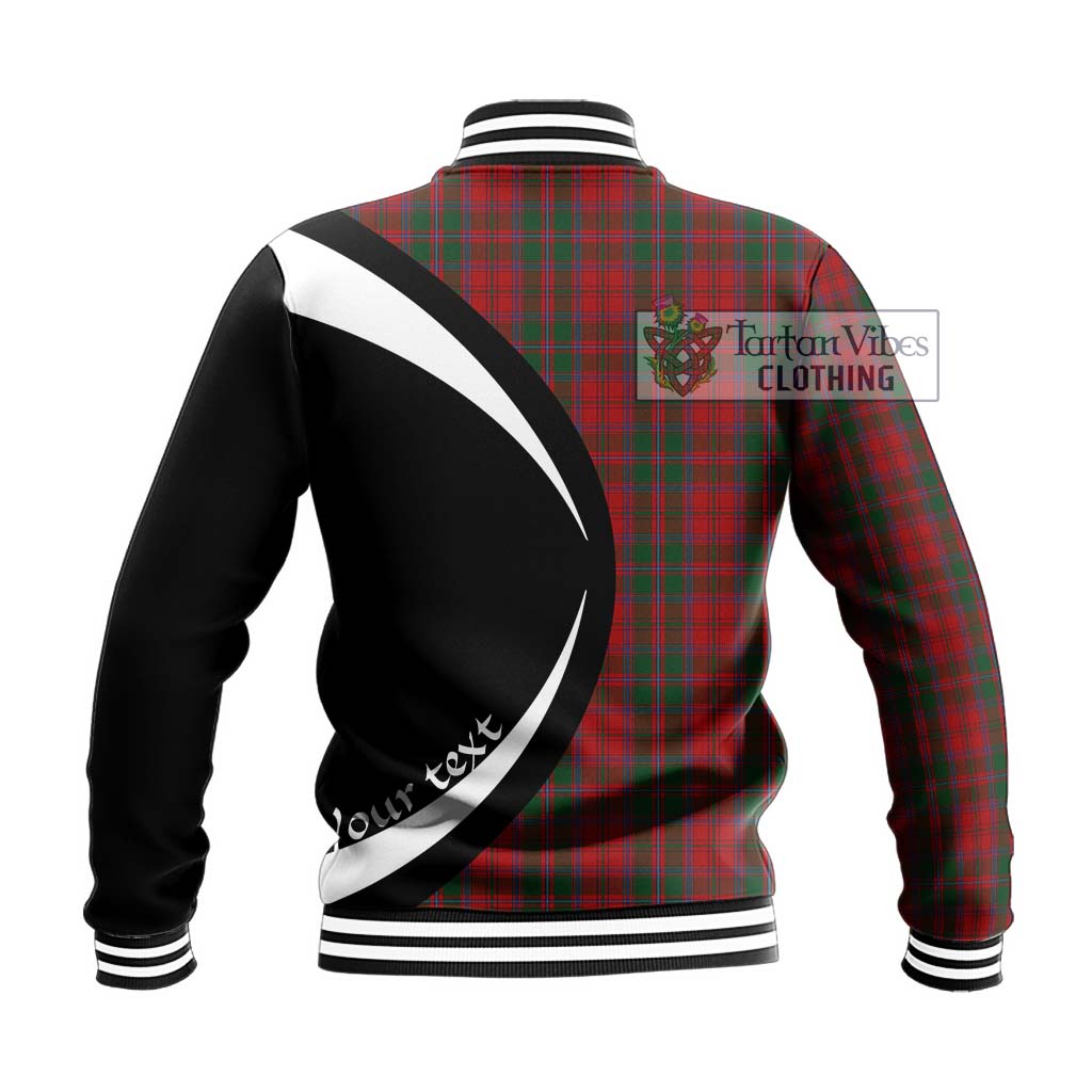 Tartan Vibes Clothing Dundas Red Tartan Baseball Jacket with Family Crest Circle Style