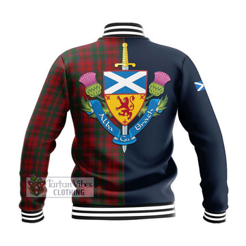 Dundas Red Tartan Baseball Jacket with Scottish Lion Royal Arm Half Style