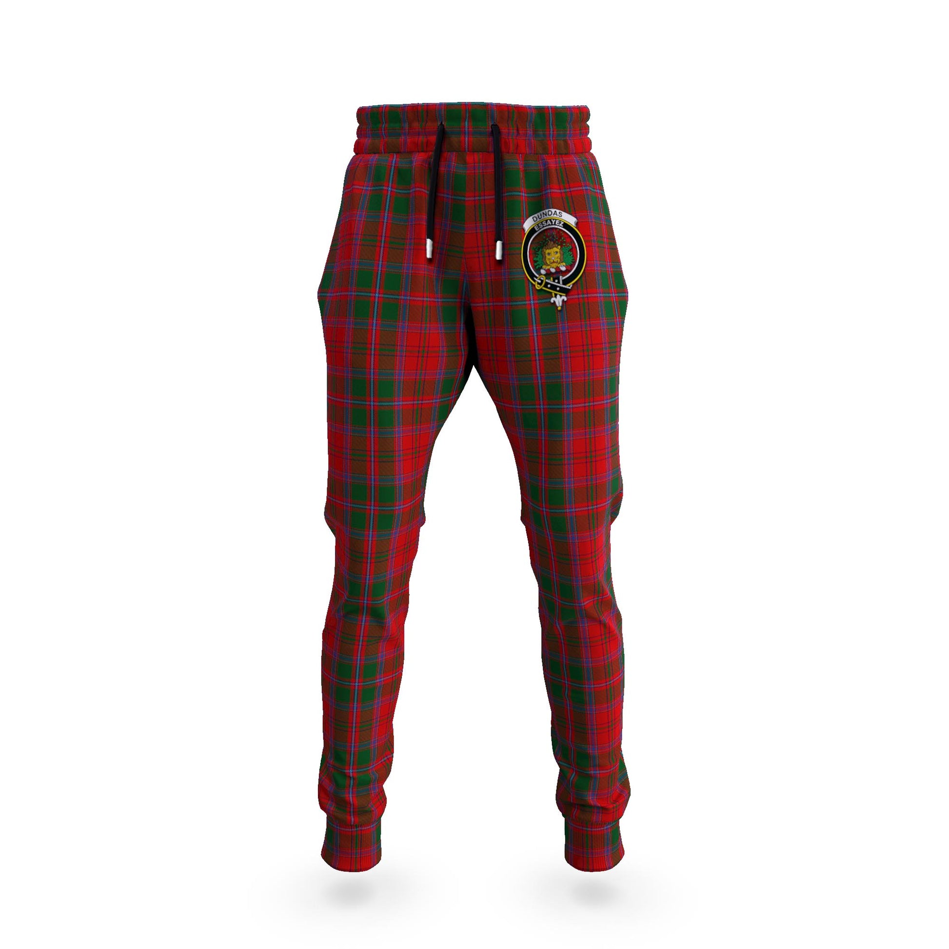 Dundas Red Tartan Joggers Pants with Family Crest 5XL - Tartan Vibes Clothing