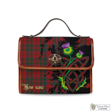 Dundas Red Tartan Waterproof Canvas Bag with Scotland Map and Thistle Celtic Accents