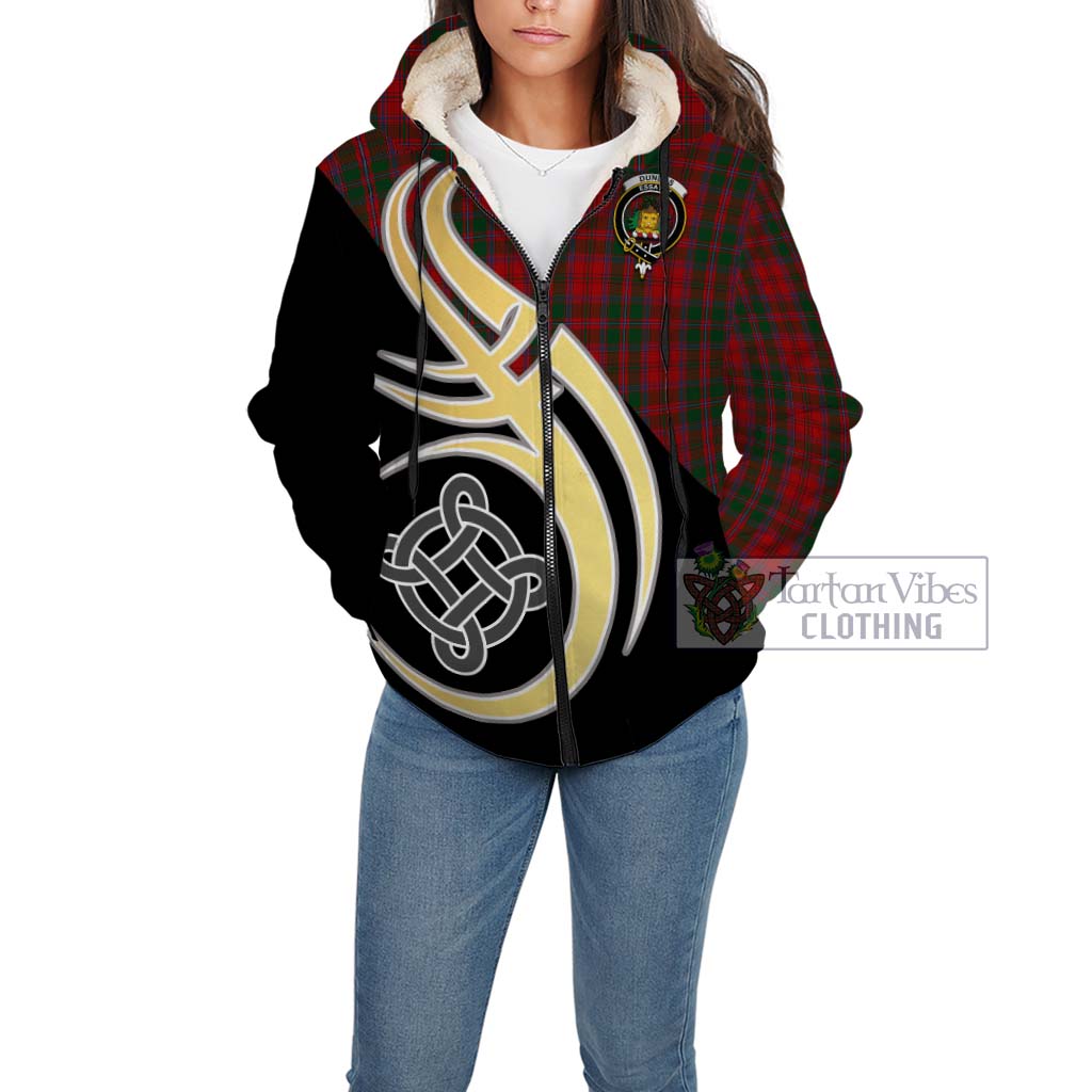 Tartan Vibes Clothing Dundas Red Tartan Sherpa Hoodie with Family Crest and Celtic Symbol Style