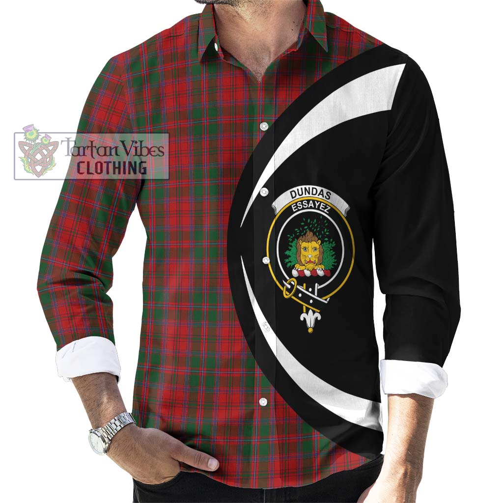 Tartan Vibes Clothing Dundas Red Tartan Long Sleeve Button Up with Family Crest Circle Style