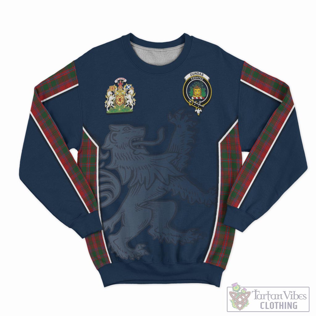 Tartan Vibes Clothing Dundas Red Tartan Sweater with Family Crest and Lion Rampant Vibes Sport Style