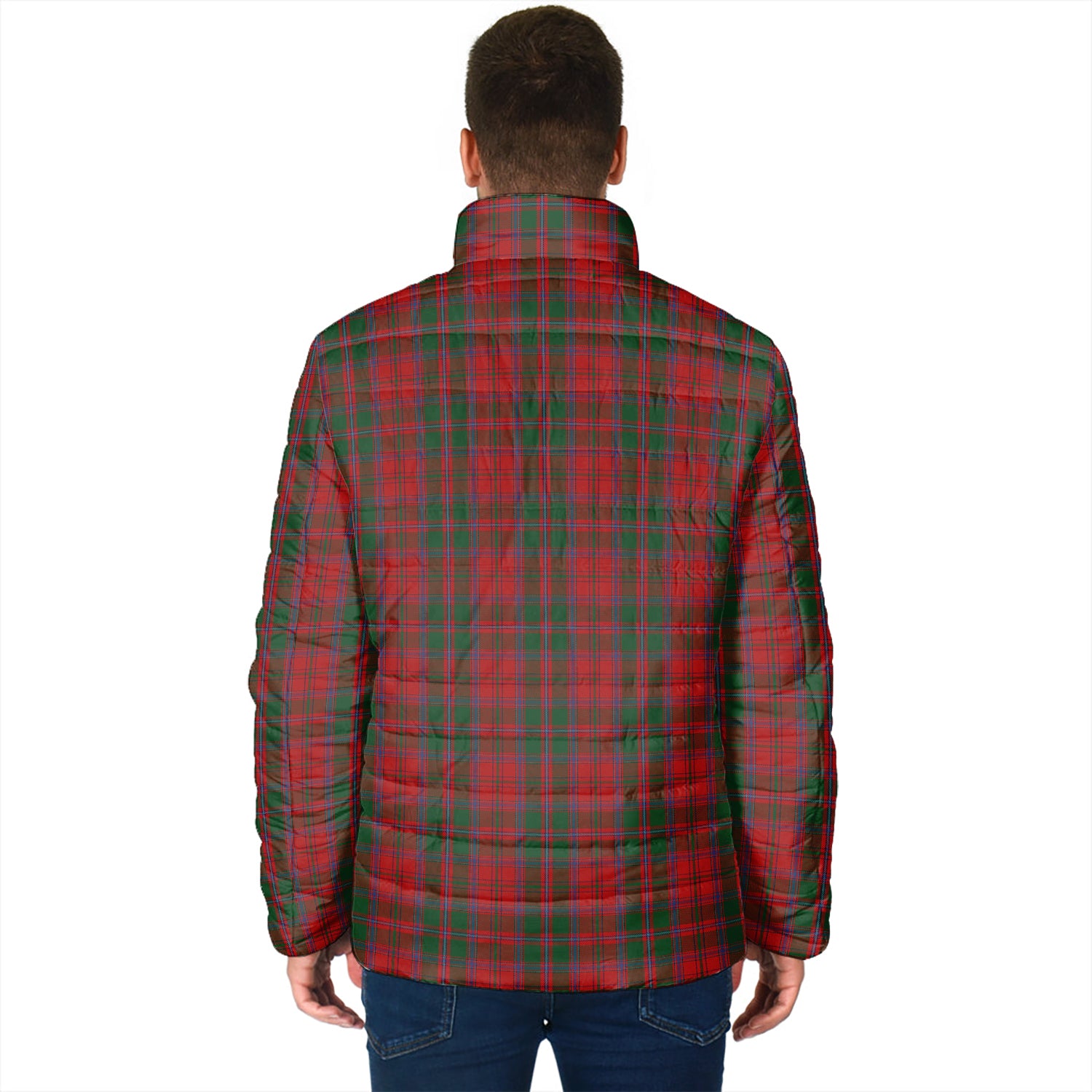 Dundas Red Tartan Padded Jacket with Family Crest - Tartanvibesclothing