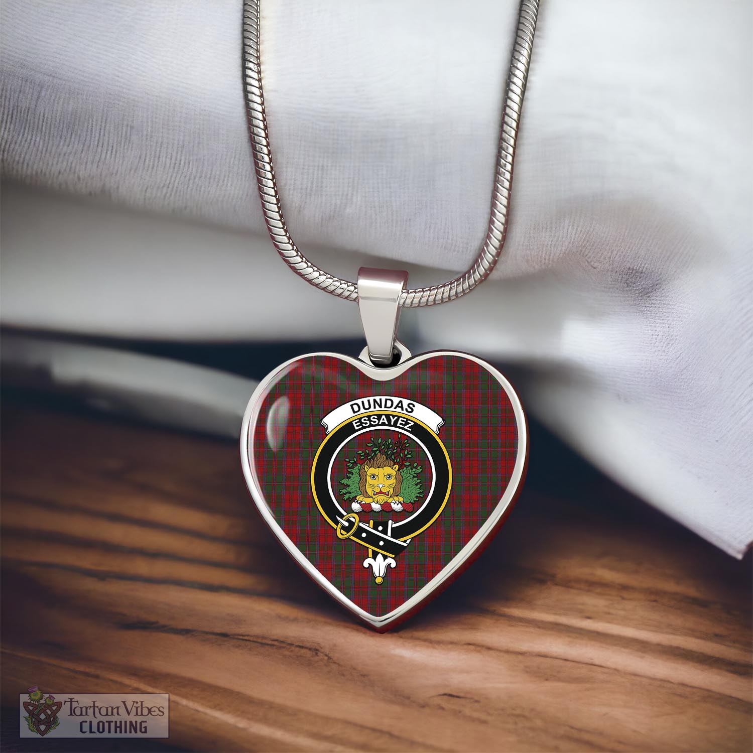 Tartan Vibes Clothing Dundas Red Tartan Heart Necklace with Family Crest