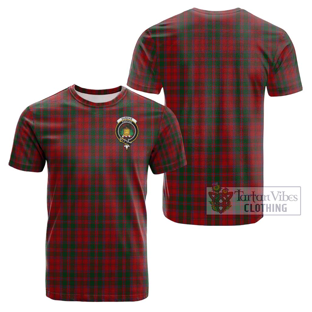 Tartan Vibes Clothing Dundas Red Tartan Cotton T-Shirt with Family Crest