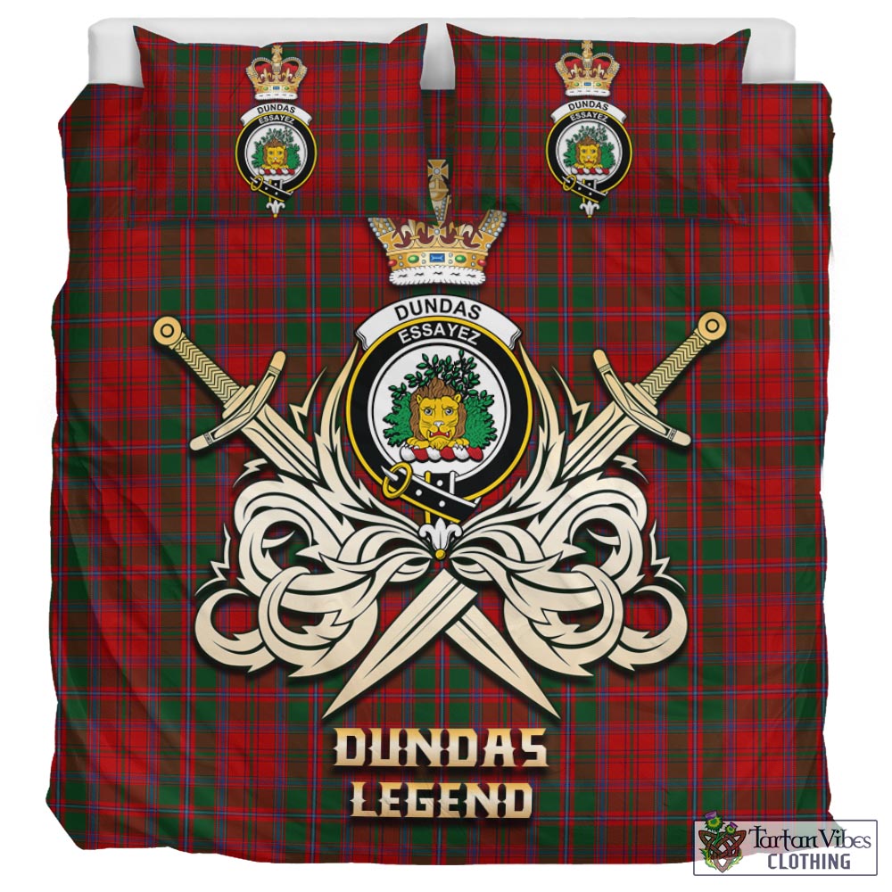 Tartan Vibes Clothing Dundas Red Tartan Bedding Set with Clan Crest and the Golden Sword of Courageous Legacy