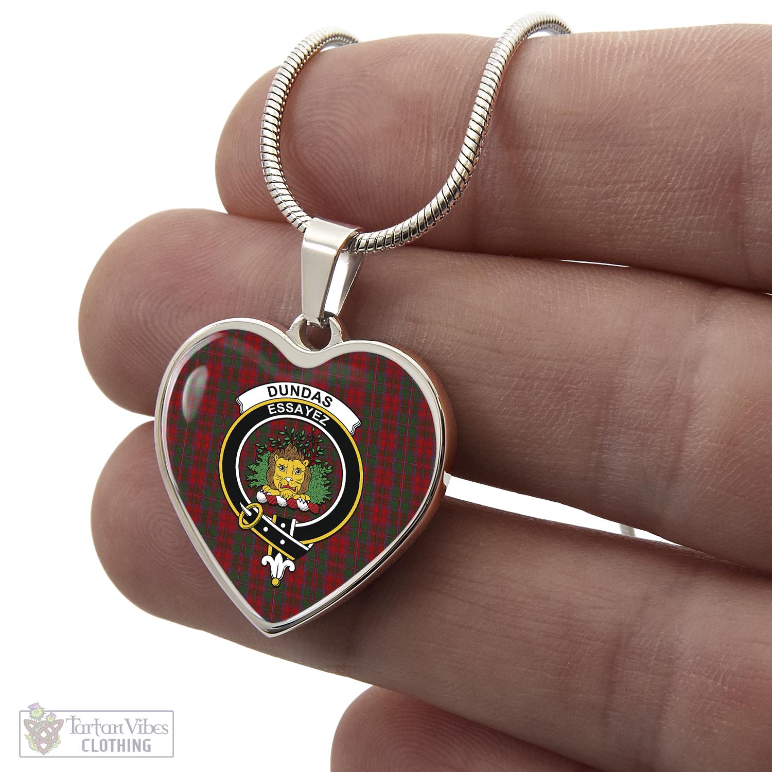 Tartan Vibes Clothing Dundas Red Tartan Heart Necklace with Family Crest