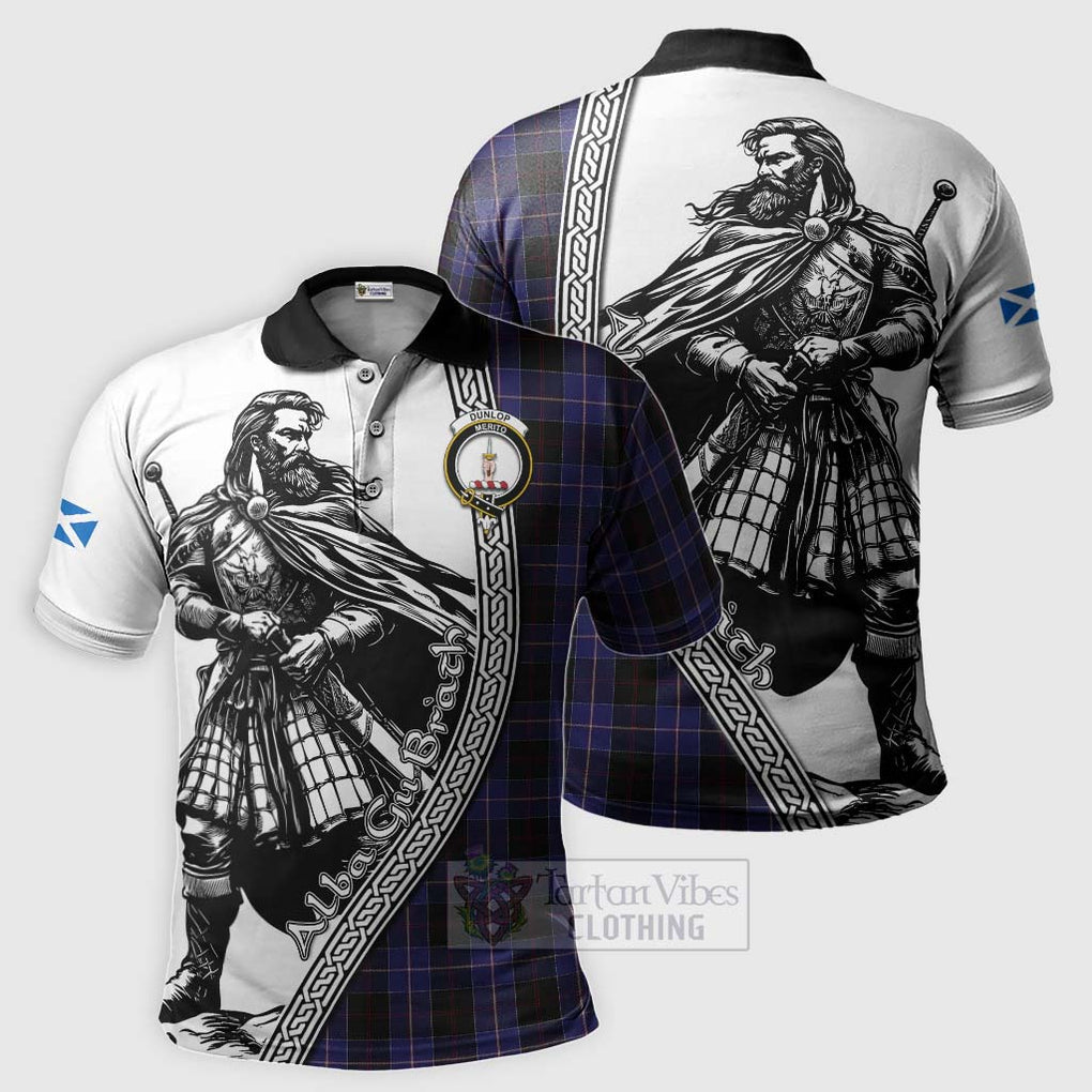 Tartan Vibes Clothing Dunlop Tartan Clan Crest Polo Shirt with Highlander Warrior Celtic Style